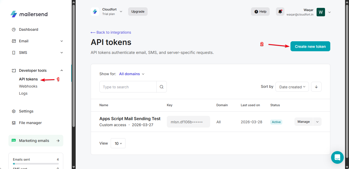 Step 1.1: Navigate to API Tokens β Create new token