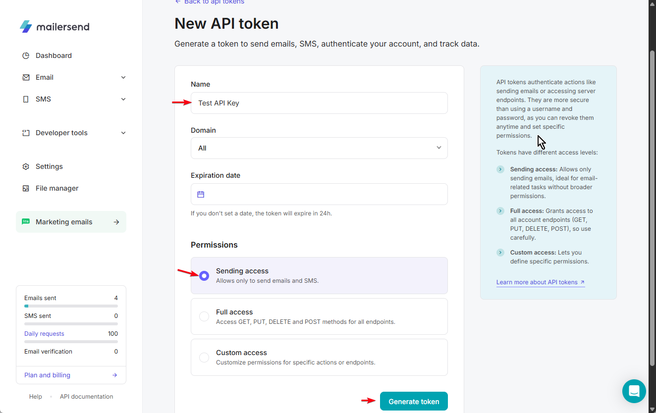 Step 1.2: Click "Generate Token" button