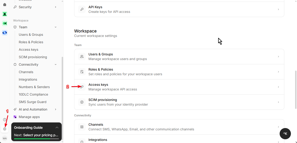 Step 1.1: Navigate to Settings β Access Keys