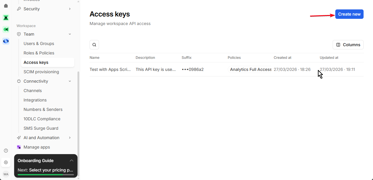 Step 1.2: Create new Access Key