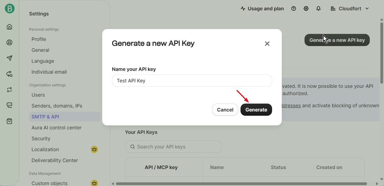 Step 1.3: Click "Generate" β Copy API Key
